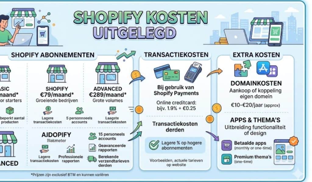 Shopify kosten uitgelegd: prijzen, abonnementen en extra kosten